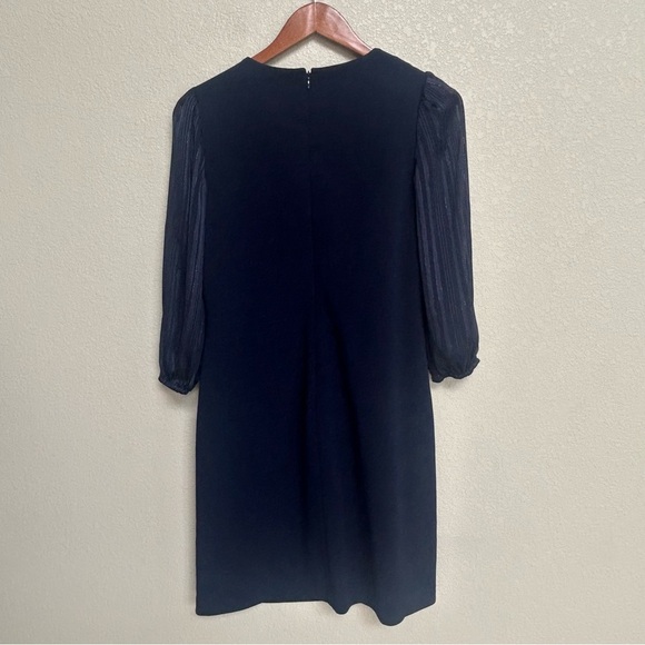 DKNY Women’s Size 8 Navy Blue Dress with Sheer Pleated Puff Sleeves Classic - Picture 3 of 8